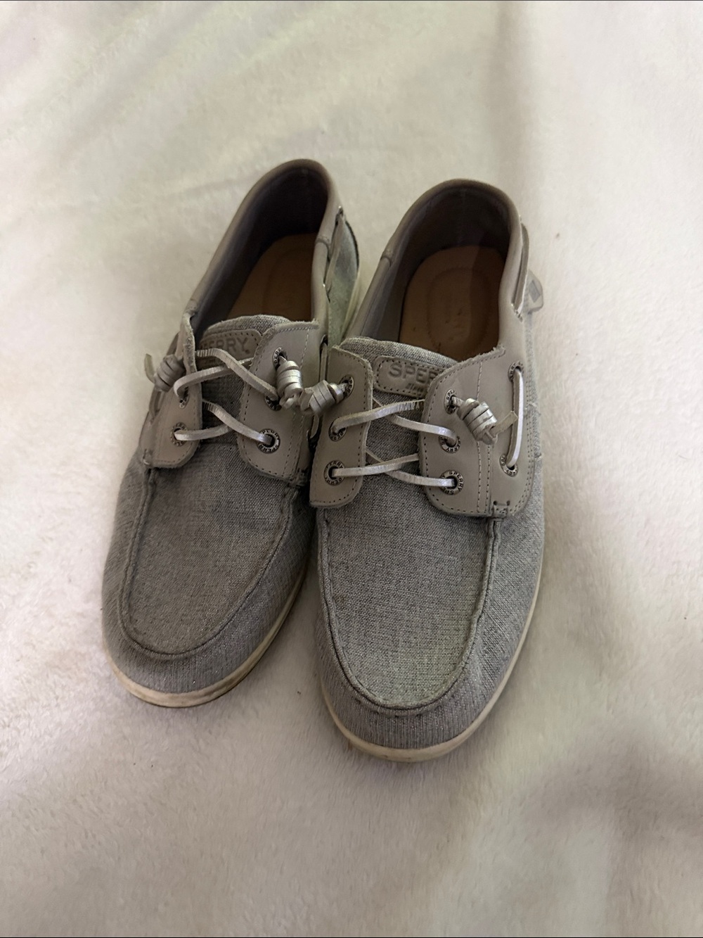 Sperry Light Gray Canvas Women's Boat Shoes